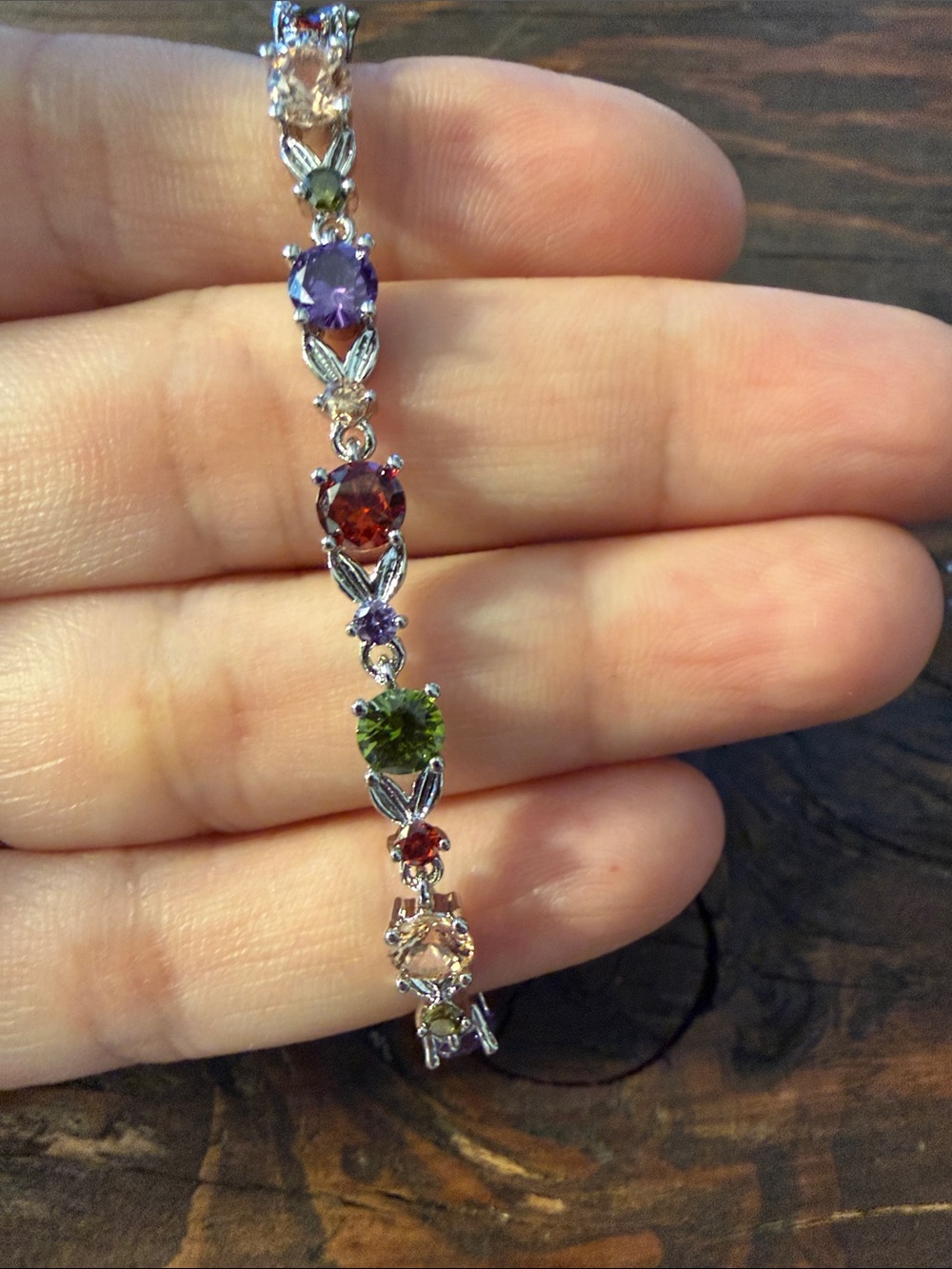 Silver Multicolor Crystal Gemstone Tennis Bracelet - Silver Tone
